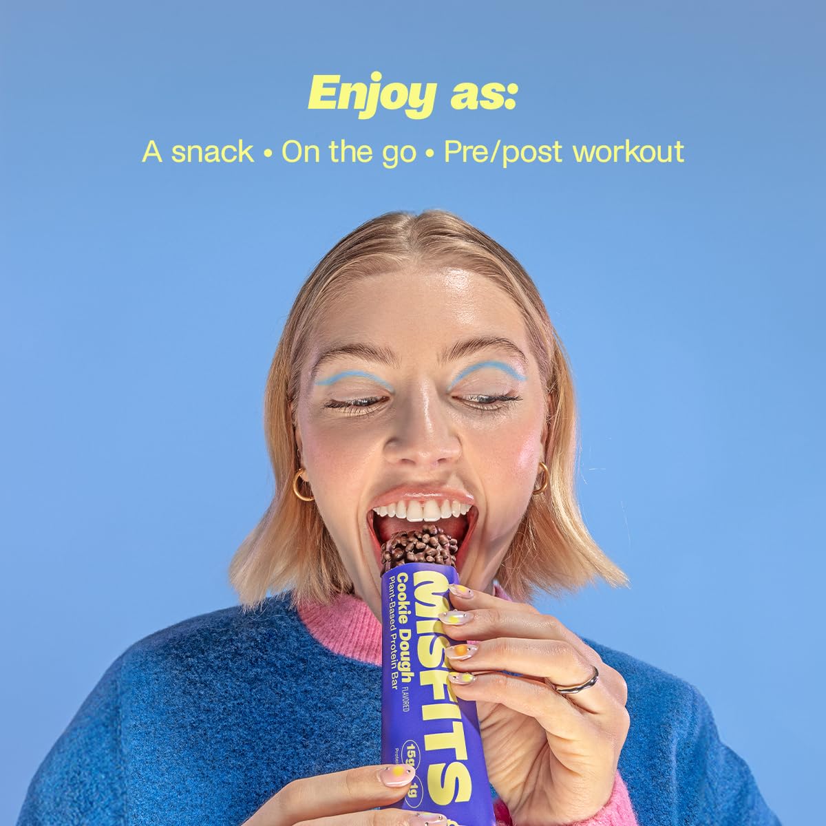 Plant-Based Misfits Cookie Dough Protein Bars with Updated Recipe - Pack of 15 | Low Sugar & Carb, High Fiber Vegan Snacks