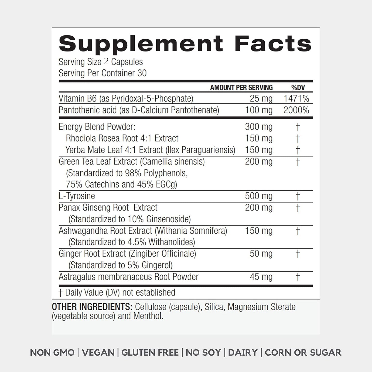 Plant-Based Mood Support Supplement with Adaptogens for Stress Relief & Energy - 60 Capsules