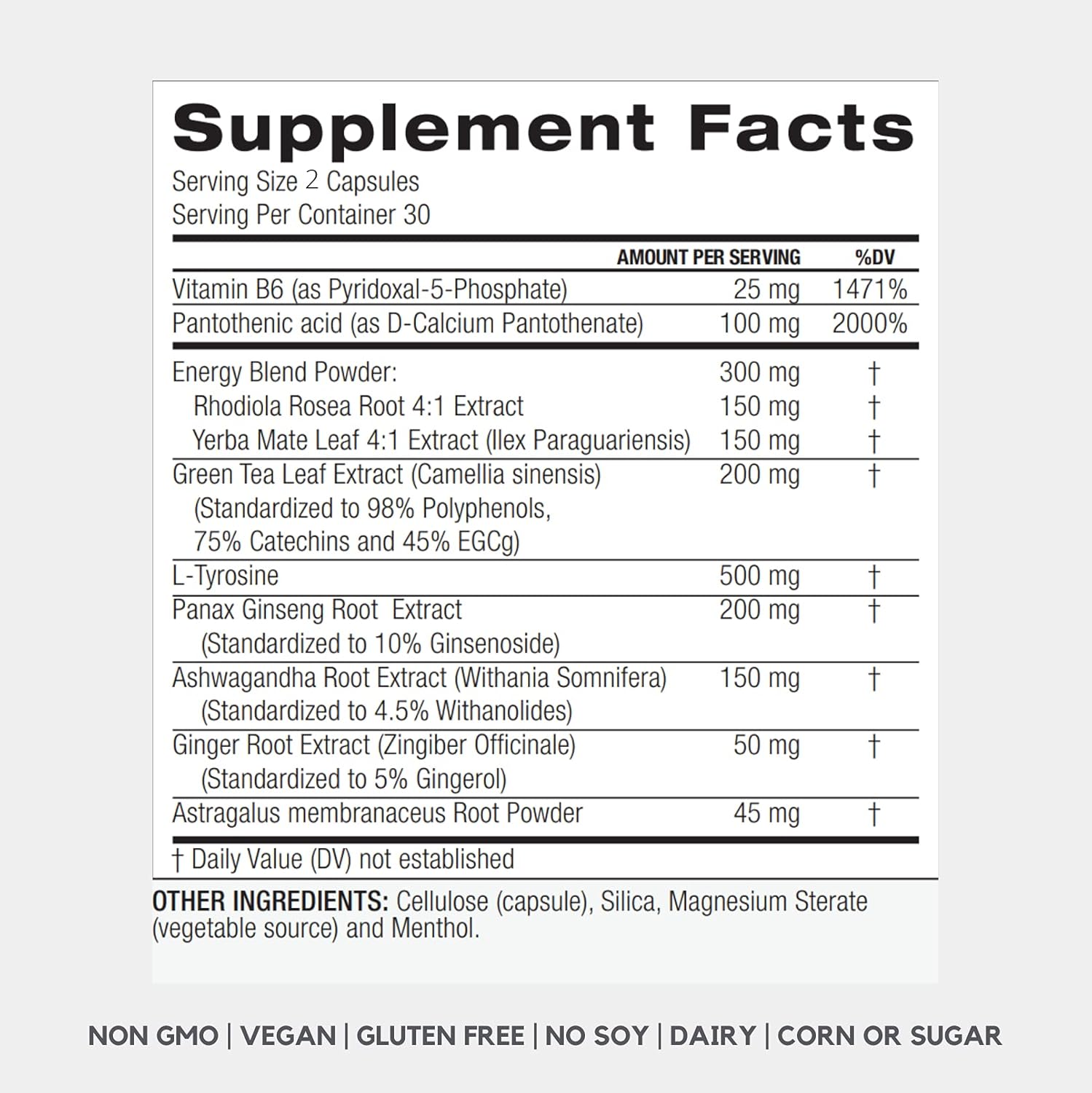 Plant-Based Mood Support Supplement with Adaptogens for Stress Relief & Energy - 60 Capsules