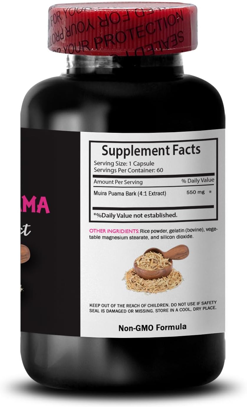 Plant-Based Muira Puama Bark Extract Capsules for Mindset Support, Energy Rebalance, and Sustainable Energy - 2 Bottles of Energy Support Complex with Botanical Drive - 120 Capsules in Total