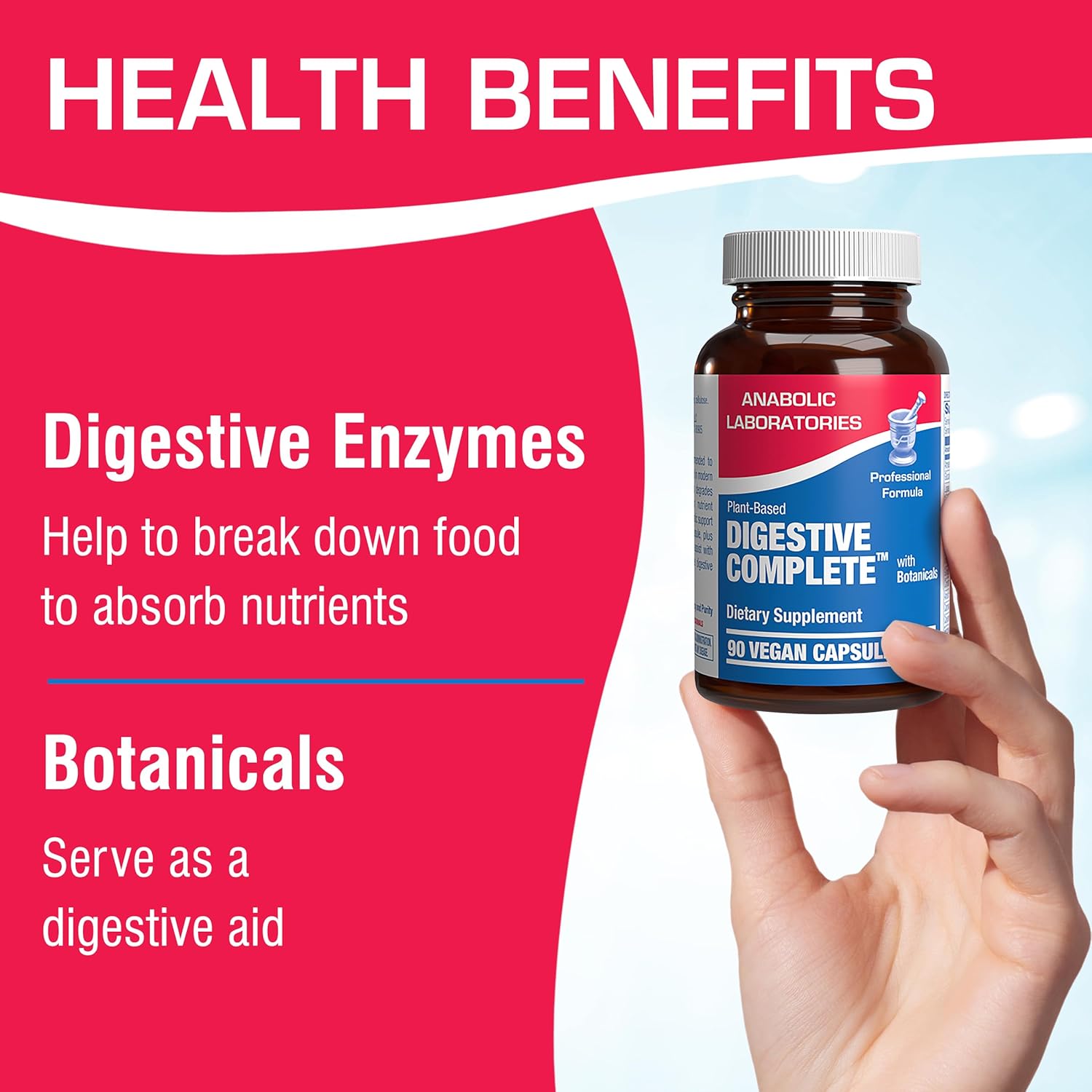 Plant Based Multi Digestive Enzymes Supplement with Soothing Herbs - Clinically Formulated for Women and Men - Protein, Carb & Fat Digestion Support - 90ct