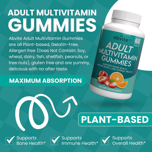 Plant-Based Multivitamin Gummies for Men and Women with Vitamins A, C, D, E, B-3, B-6, B-12, Biotin, Inositol - Non-GMO, Gluten-Free - 60 Count