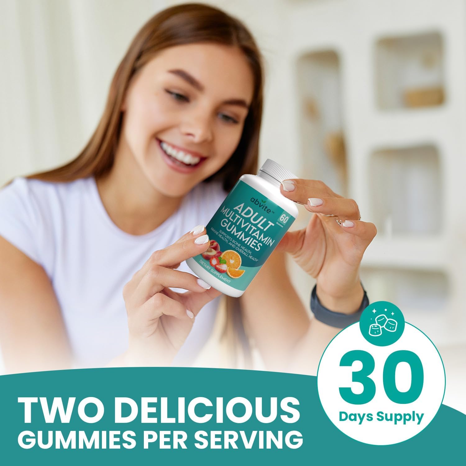 Plant-Based Multivitamin Gummies for Men and Women with Vitamins A, C, D, E, B-3, B-6, B-12, Biotin, Inositol - Non-GMO, Gluten-Free - 60 Count