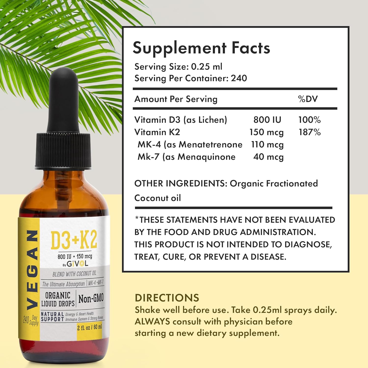Plant-Based Mushroom Complex Liquid Drops with Vitamin D3 & K2 for Natural Wellness - Vegan Formula with Coconut Oil for Daily Vitality