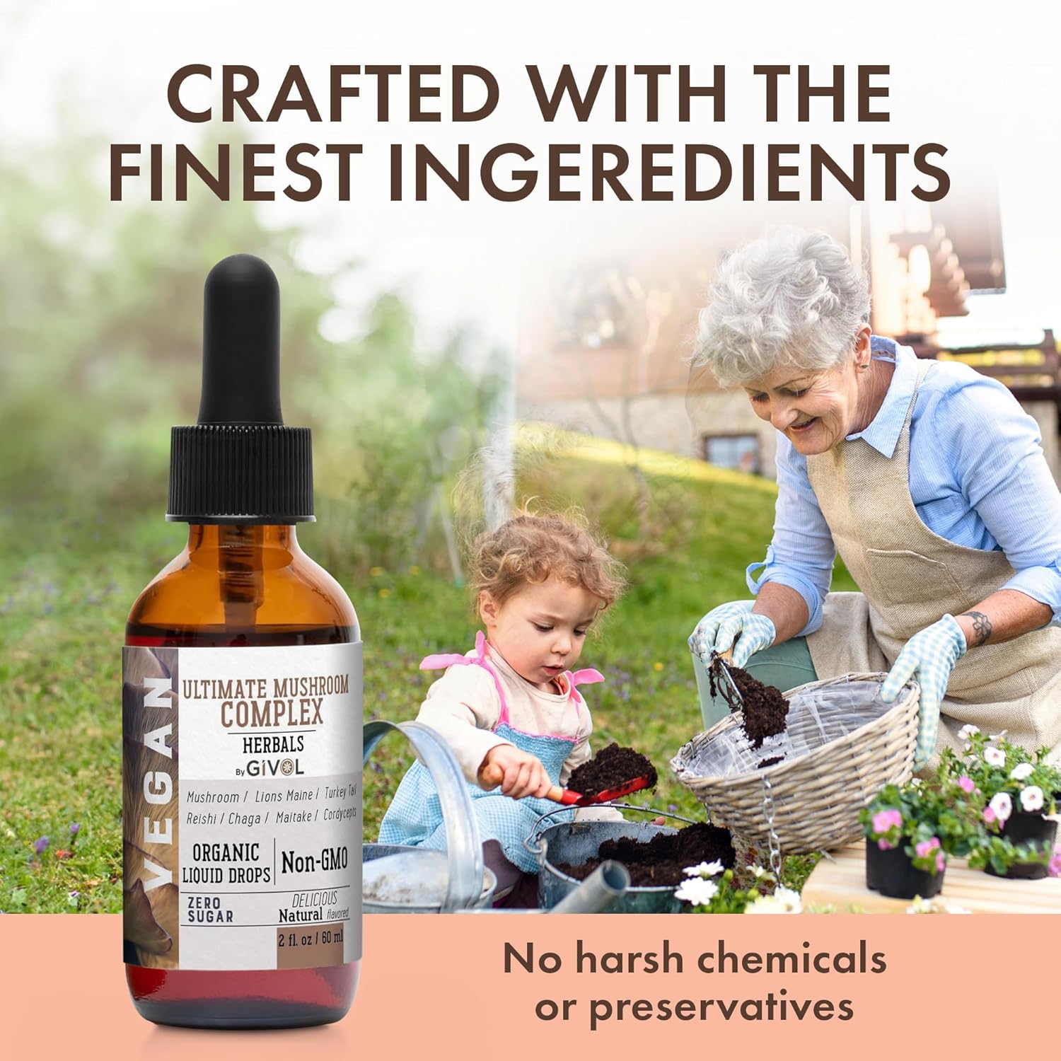 Plant-Based Mushroom Complex Liquid Drops with Vitamin D3 & K2 for Natural Wellness - Vegan Formula with Coconut Oil for Daily Vitality