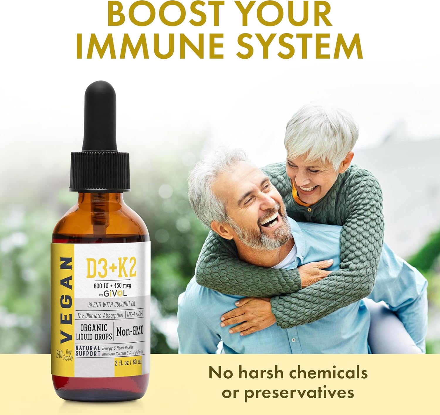 Plant-Based Mushroom Complex Liquid Drops with Vitamin D3 & K2 for Natural Wellness - Vegan Formula with Coconut Oil for Daily Vitality