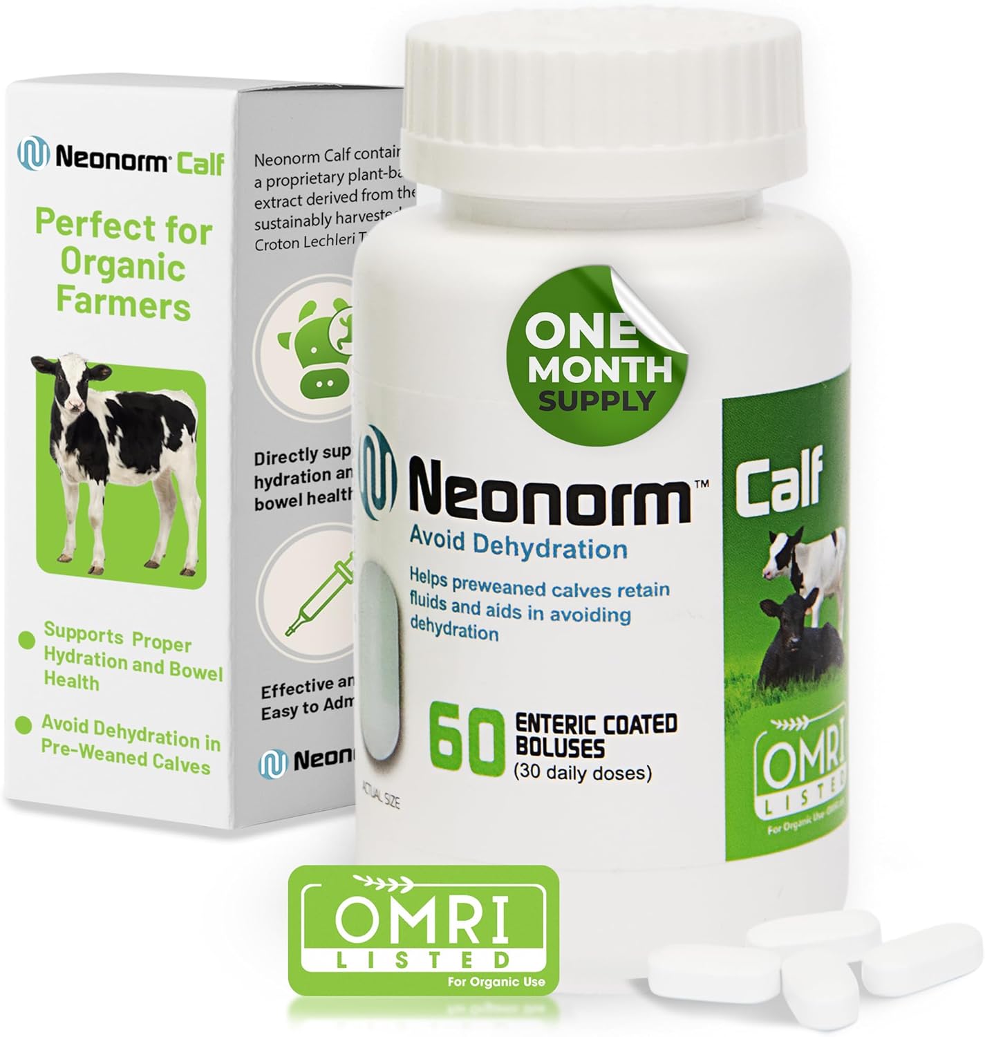 Plant-Based Neonorm Calf Boluses for Hydration & Bowel Health - 60 Count - Pre-Weaned Calves