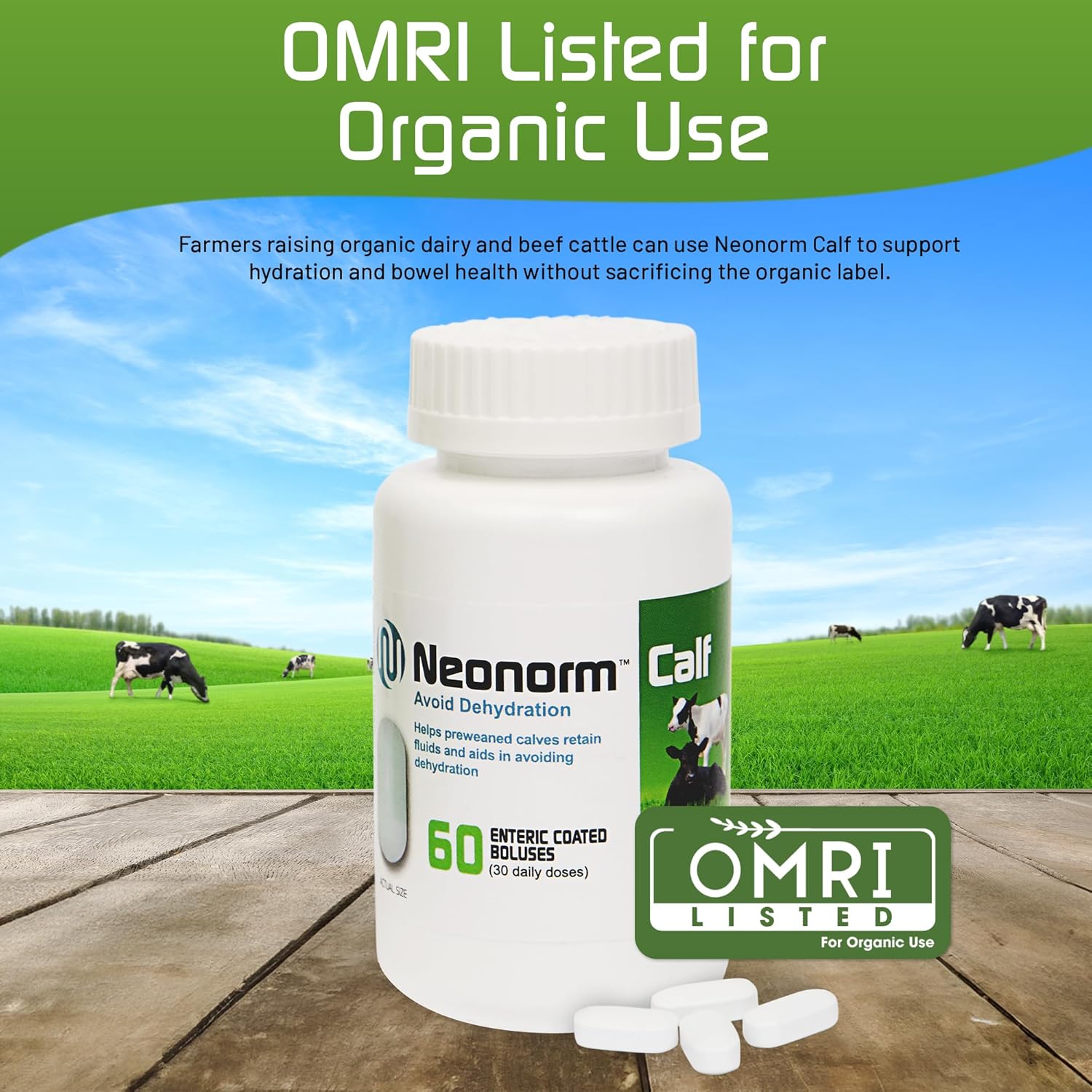 Plant-Based Neonorm Calf Boluses for Hydration & Bowel Health - 60 Count - Pre-Weaned Calves