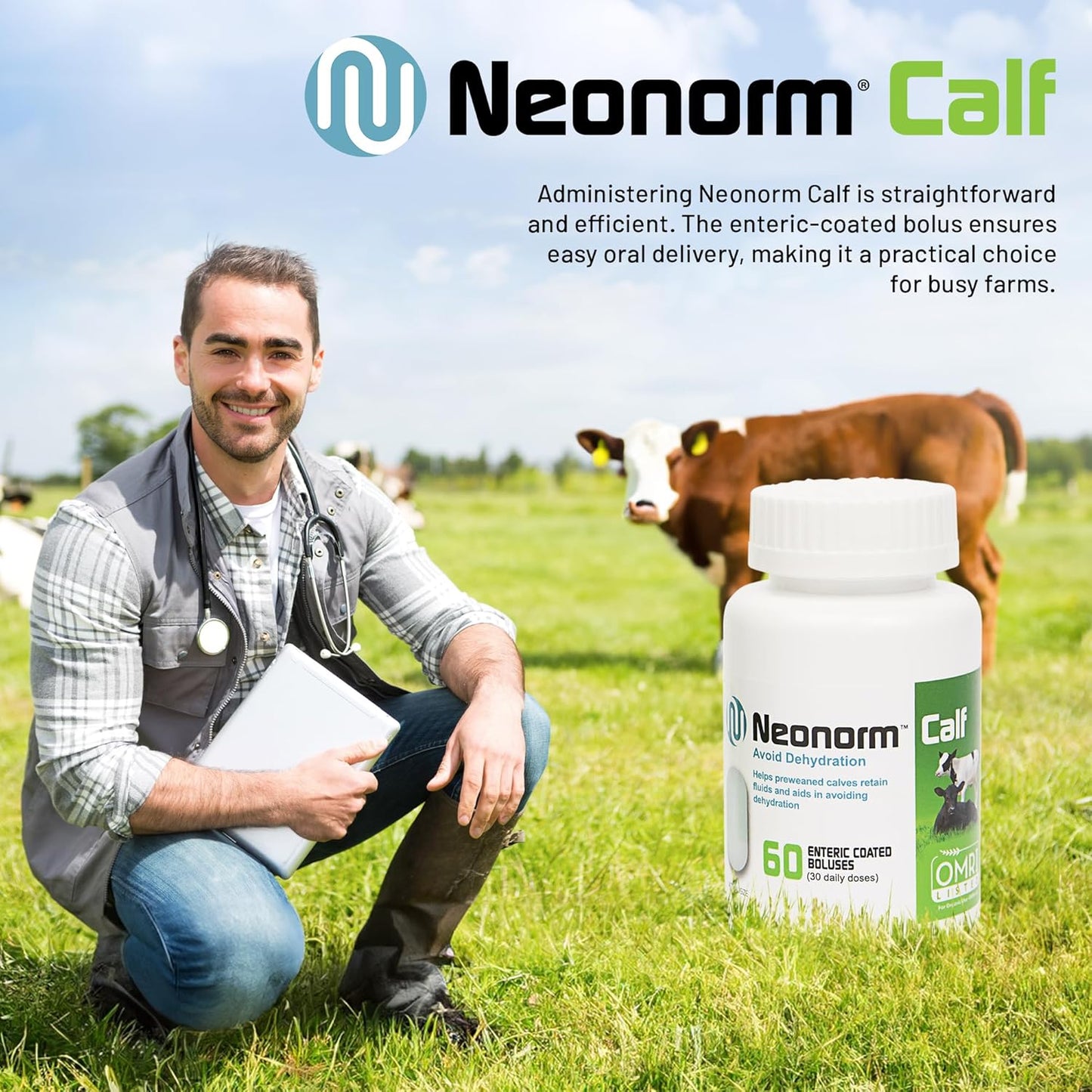 Plant-Based Neonorm Calf Boluses for Hydration & Bowel Health - 60 Count - Pre-Weaned Calves