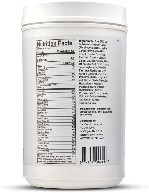 Plant-Based Non-GMO Soy Protein Powder Drink Mix - Natural Flavored - 2lb Tub - 13g Protein - Low Carb Vegan Shakes & Smoothies