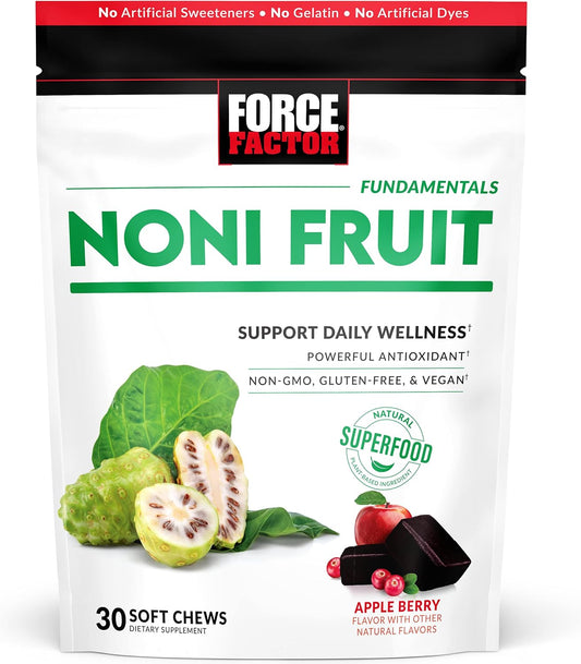 Plant-Based Noni Fruit Chews for Immunity & Skin Health, Antioxidant Superfood Supplement, Apple Berry Flavor, 30 Soft Chews