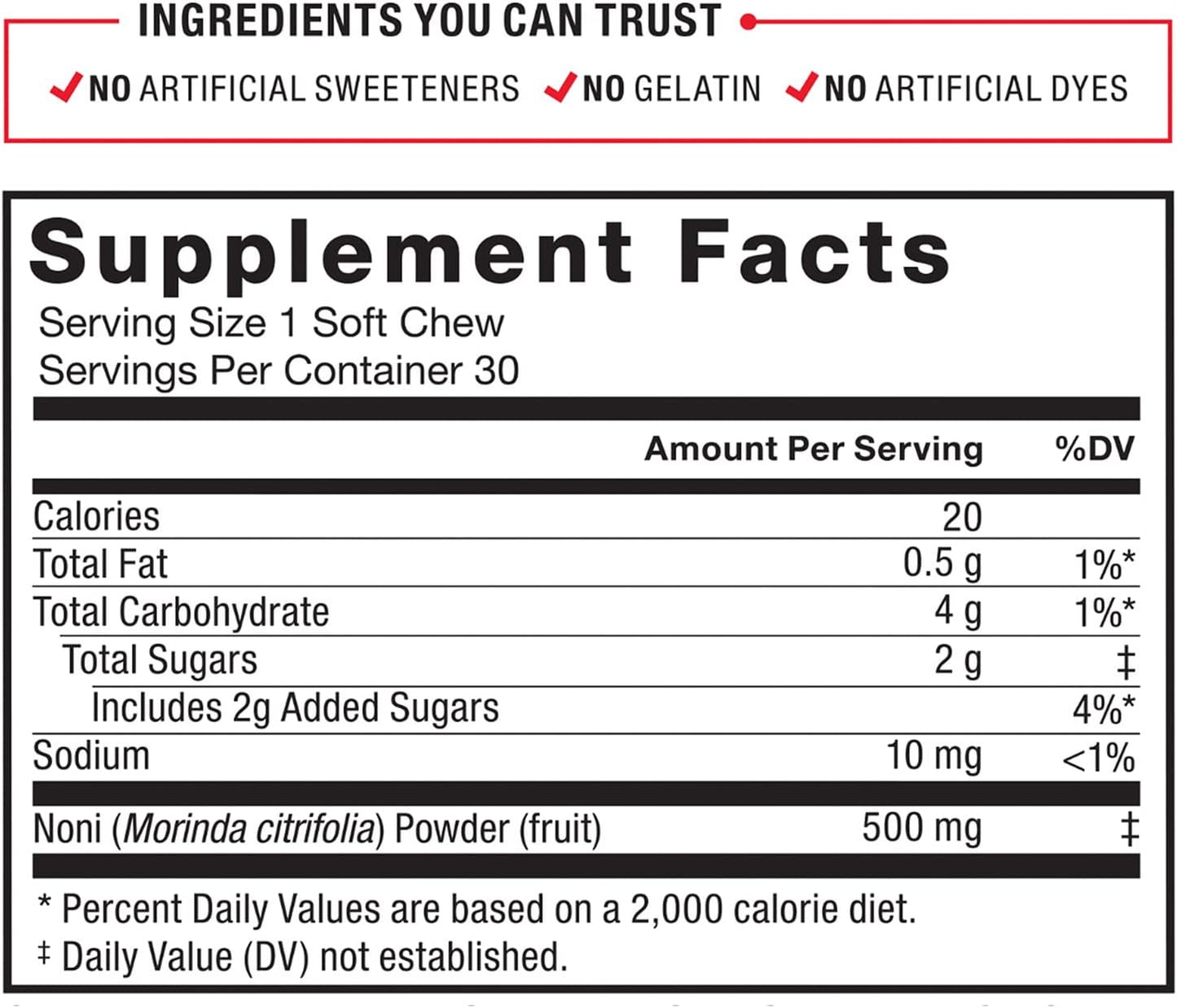 Plant-Based Noni Fruit Chews for Immunity & Skin Health, Antioxidant Superfood Supplement, Apple Berry Flavor, 30 Soft Chews