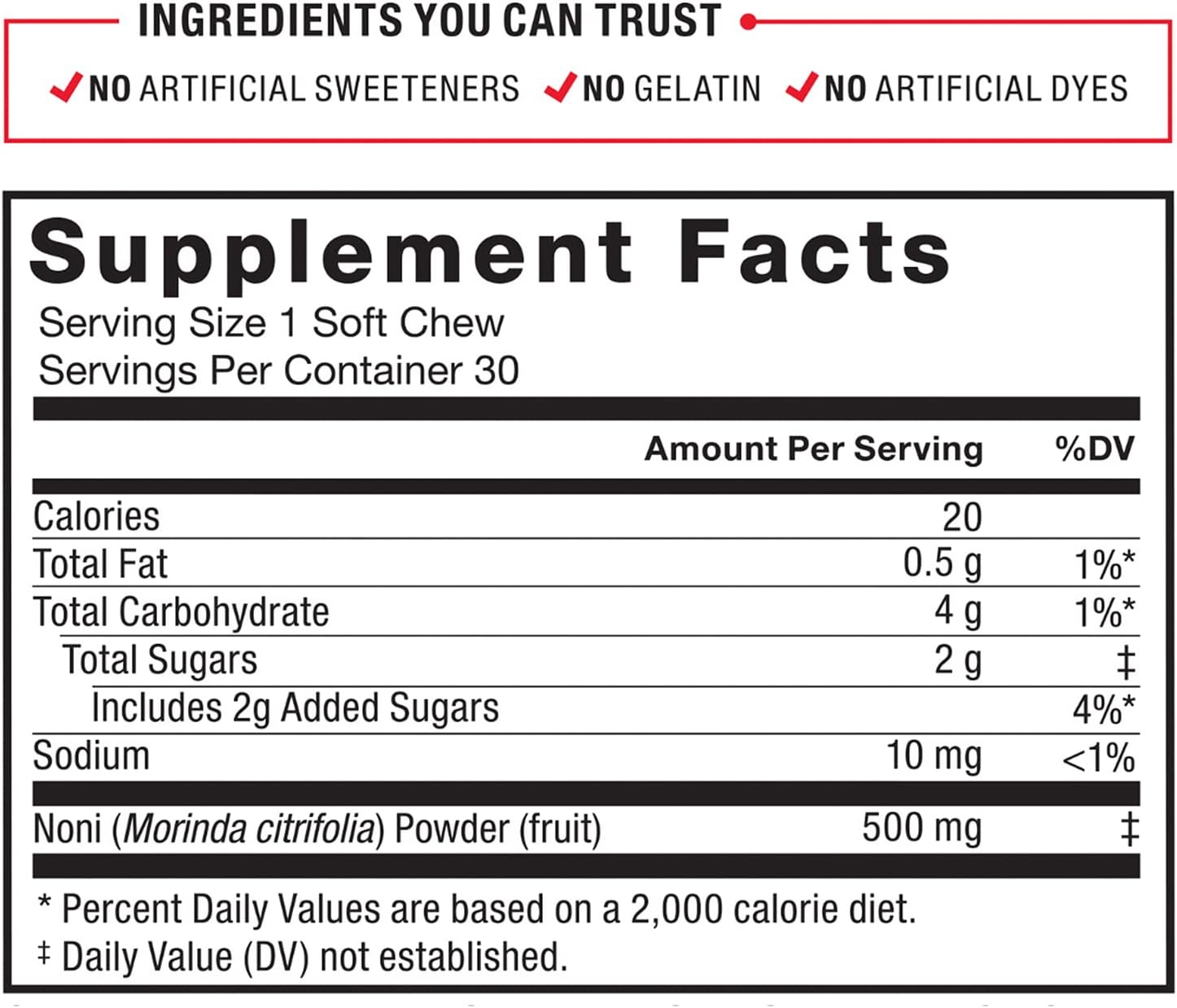 Plant-Based Noni Fruit Chews for Immunity & Skin Health, Antioxidant Superfood Supplement, Apple Berry Flavor, 30 Soft Chews