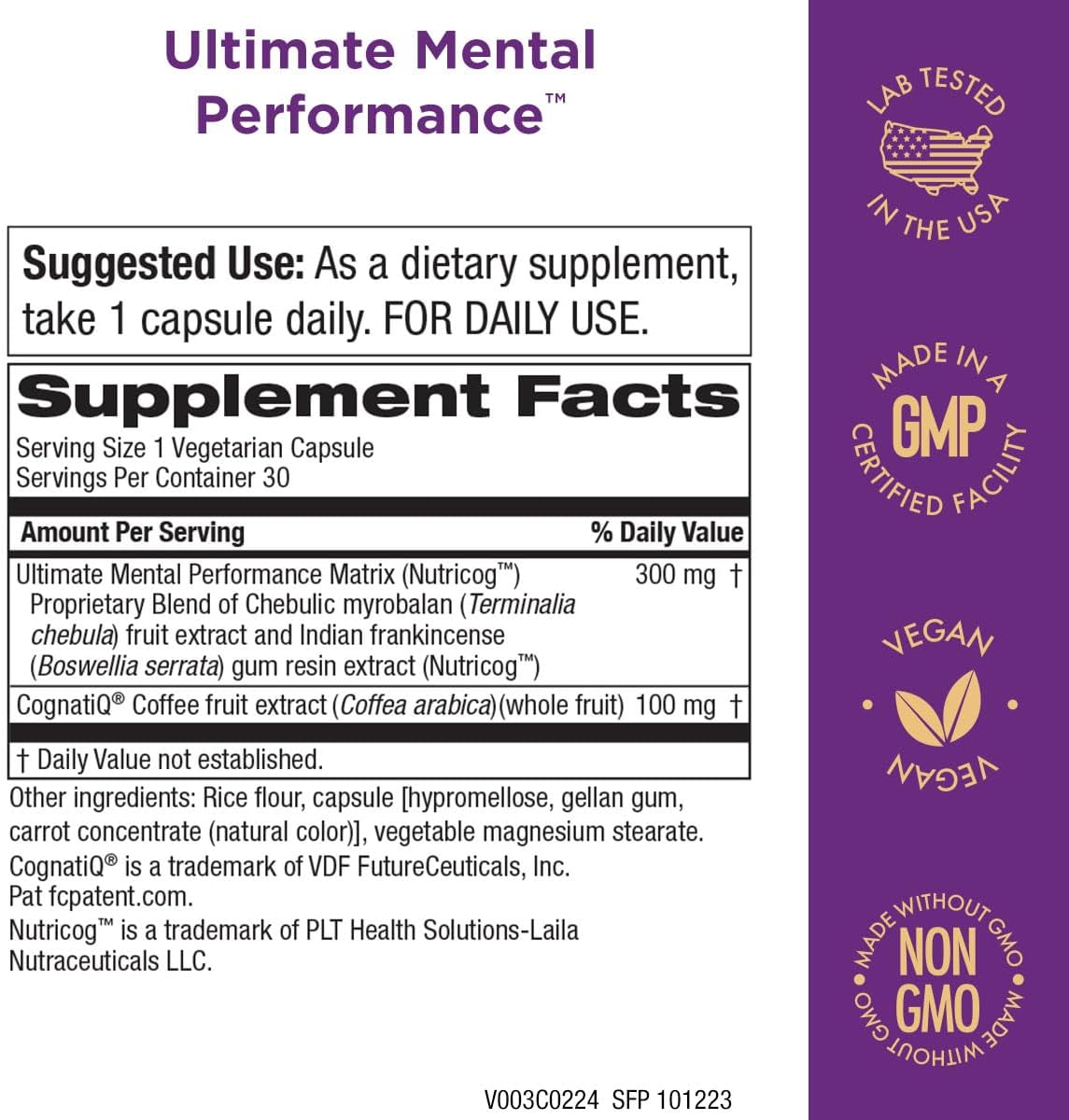 Plant-Based Nootropic for Memory Recall, Mental Focus & More - Vegan & Non-GMO - 30 Veggie Capsules