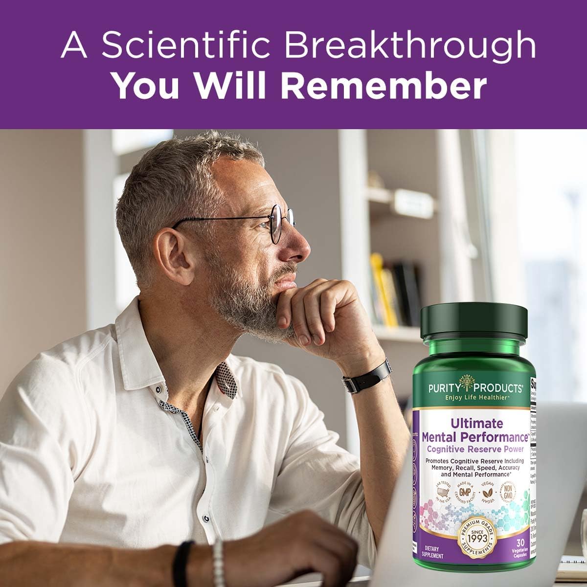 Plant-Based Nootropic for Memory Recall, Mental Focus & More - Vegan & Non-GMO - 30 Veggie Capsules