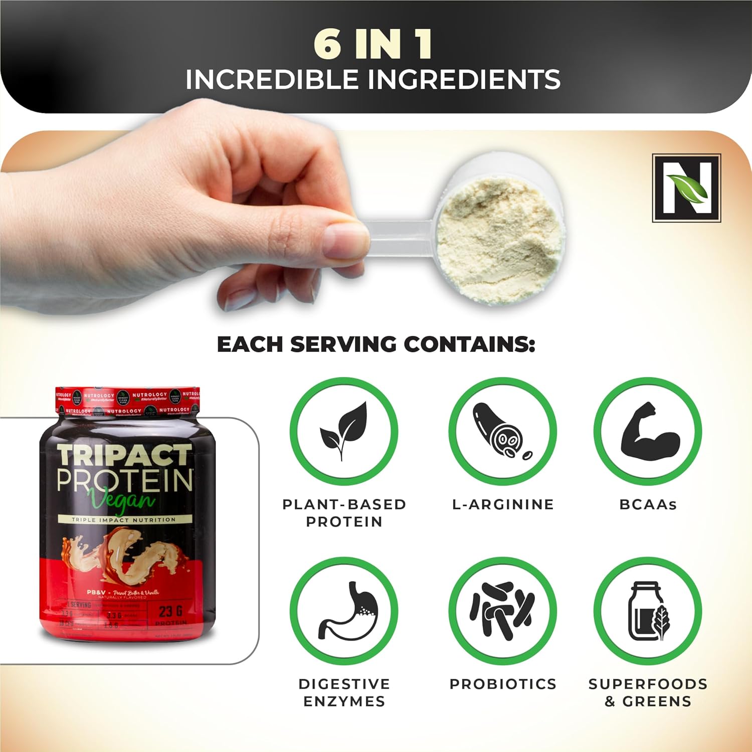 Plant-Based Nutrology TRIPACT Vegan Protein and BCAA Powder Bundle - Peanut Butter Vanilla & Lemonade Flavor (50 Servings)