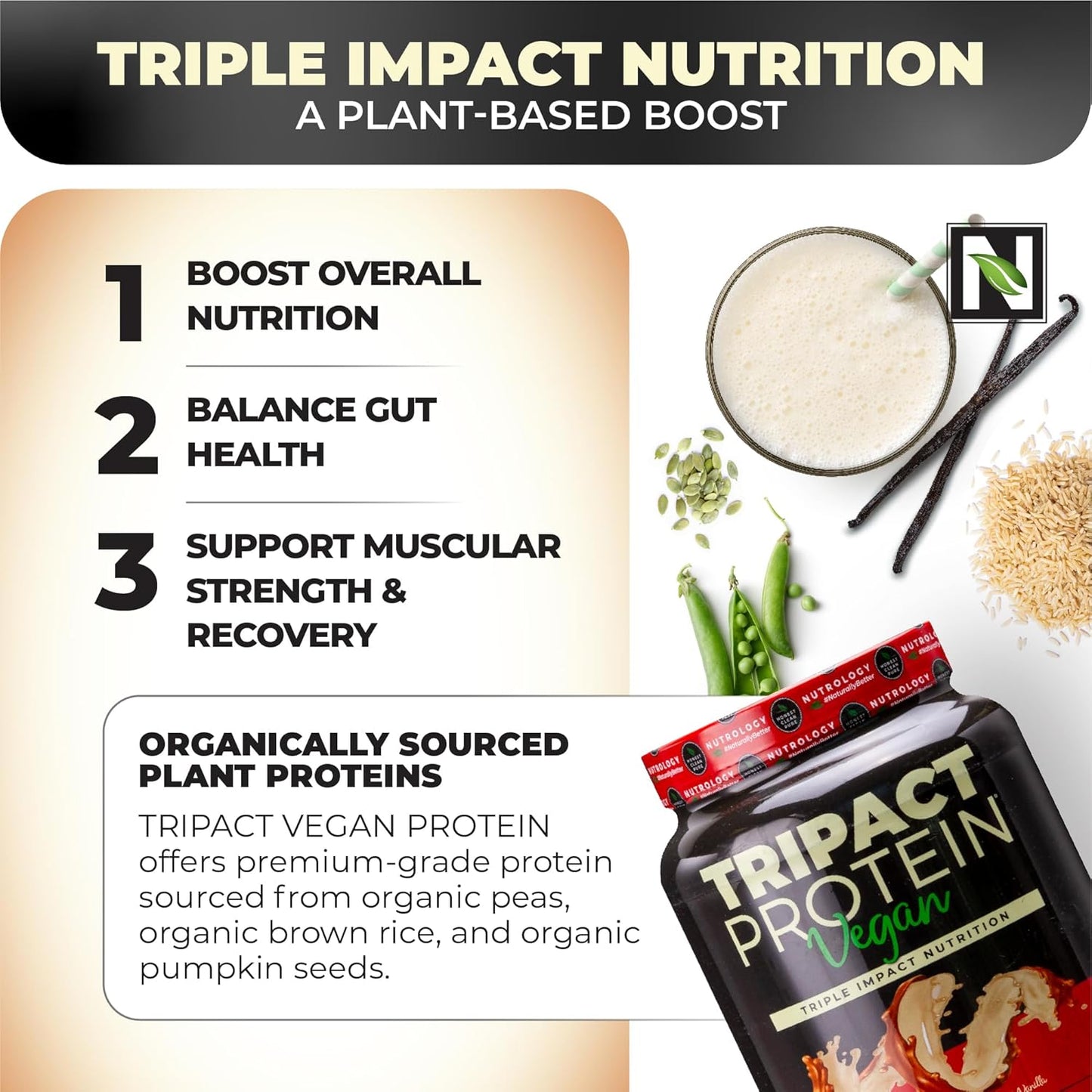 Plant-Based Nutrology TRIPACT Vegan Protein and BCAA Powder Bundle - Peanut Butter Vanilla & Lemonade Flavor (50 Servings)