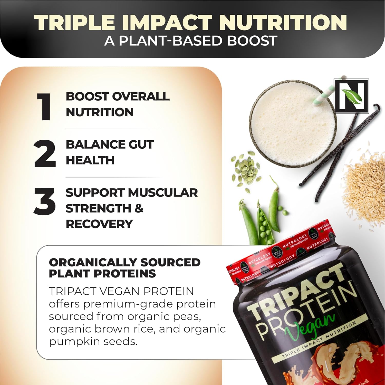 Plant-Based Nutrology TRIPACT Vegan Protein and BCAA Powder Bundle - Peanut Butter Vanilla & Lemonade Flavor (50 Servings)
