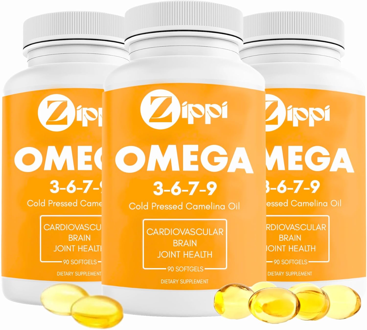 Plant Based Omega 3-6-7-9 Fatty Acid Softgels - Supports Brain, Liver, Cardiovascular Health - 3 Pack