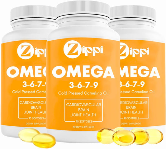 Plant Based Omega 3-6-7-9 Fatty Acid Softgels - Supports Brain, Liver, Cardiovascular Health - 3 Pack
