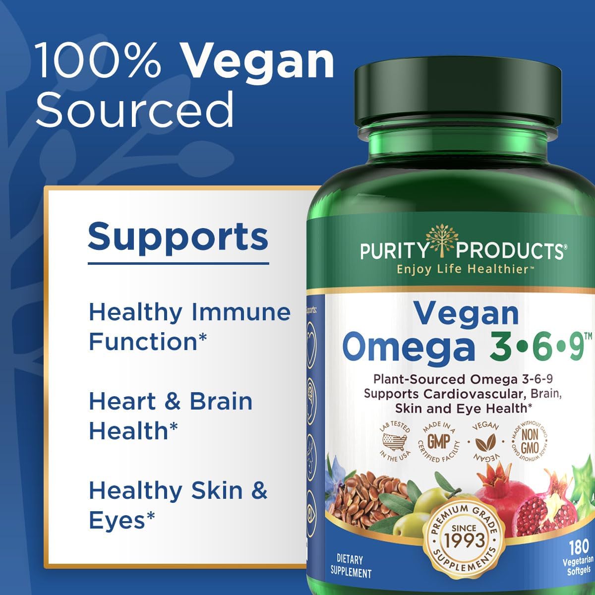 Plant-Based Omega 3-6-9 Bundle with B12 Energy Melt - 180 ct Vegan Supplements for Essential Fatty Acids - Berry Melt for Energy and Wellness