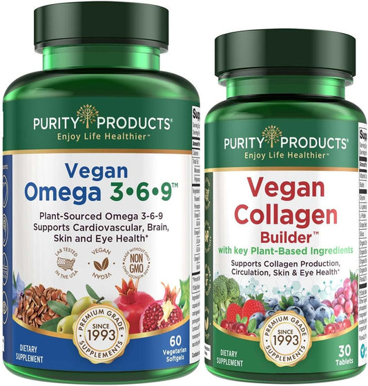 Plant-Based Omega 3-6-9 Bundle with Vegan Collagen Builder - Essential Fatty Acids and Key Ingredients for Collagen Production