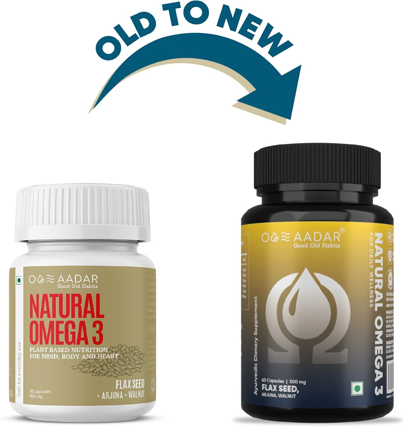 Plant-Based Omega 3-6-9 Fatty Acids Supplement for Men & Women | AADAR Natural Vegan Omega 3 | Supports Wellness & Metabolic Health | Flaxseed, Arjuna, Walnut | 60 Capsules