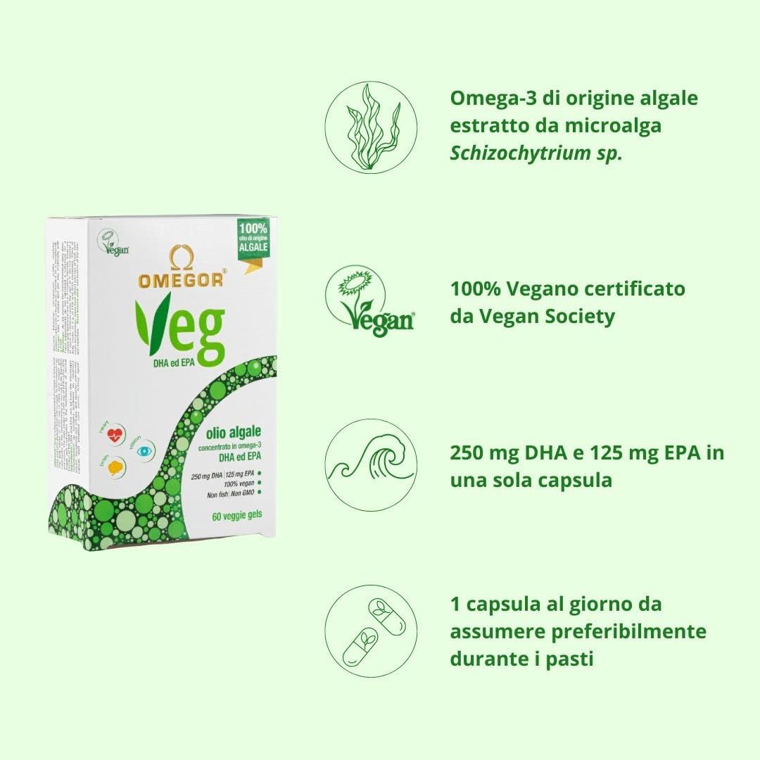 Plant-Based Omega-3 Supplement with Algal Oil, Vitamin E - 60 Capsules, 250mg DHA, 125mg EPA - Vegan Society Certified
