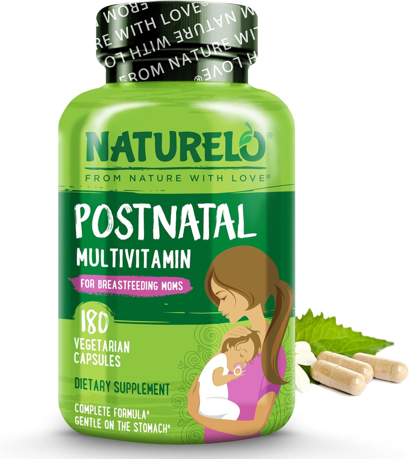 Plant-Based Postnatal Multivitamin for Breastfeeding Women - Gentle Iron, Folate, Vitamin D - Lactation Support for Nursing Mother & Baby - 180 Count