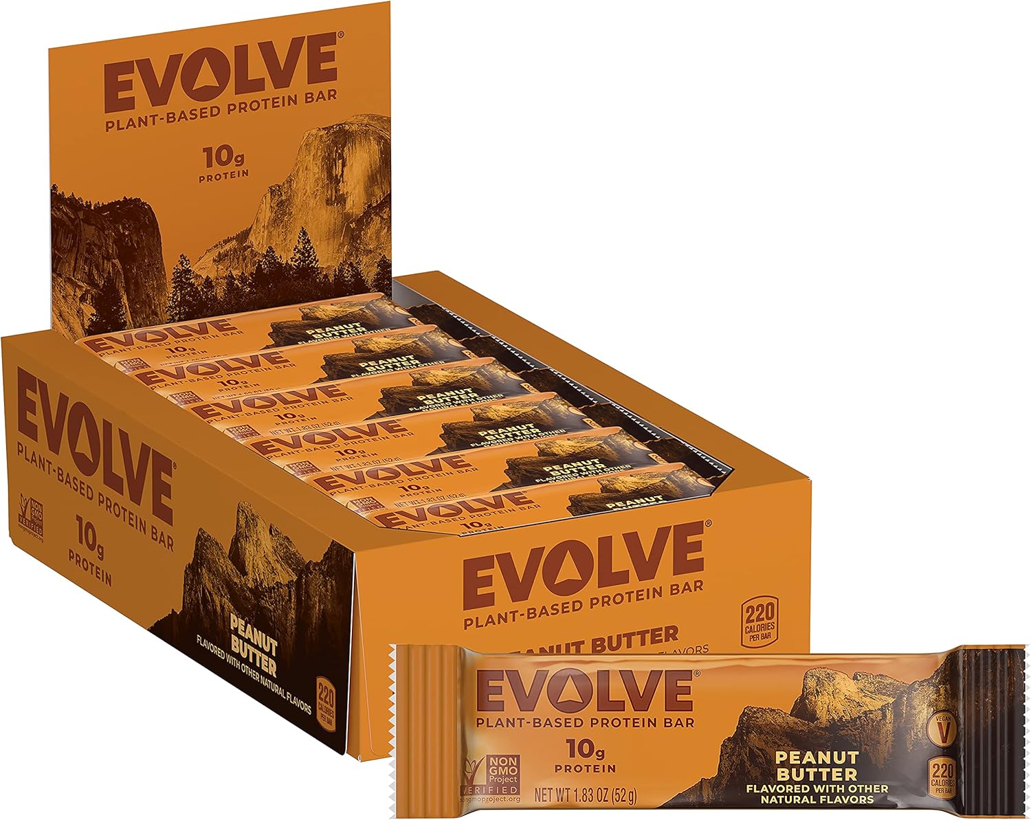 Plant Based Protein Bar, Peanut Butter Flavor, Dairy Free, Non-GMO, No Artificial Flavors, 10g Protein, 12 Bars, Packaging Varies