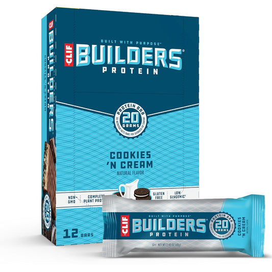 Plant Based Protein Bars - Cookies 'n Cream Flavor - Gluten Free - Non-GMO - Low Glycemic - 20g Protein - 2.4 oz. (12 Count)