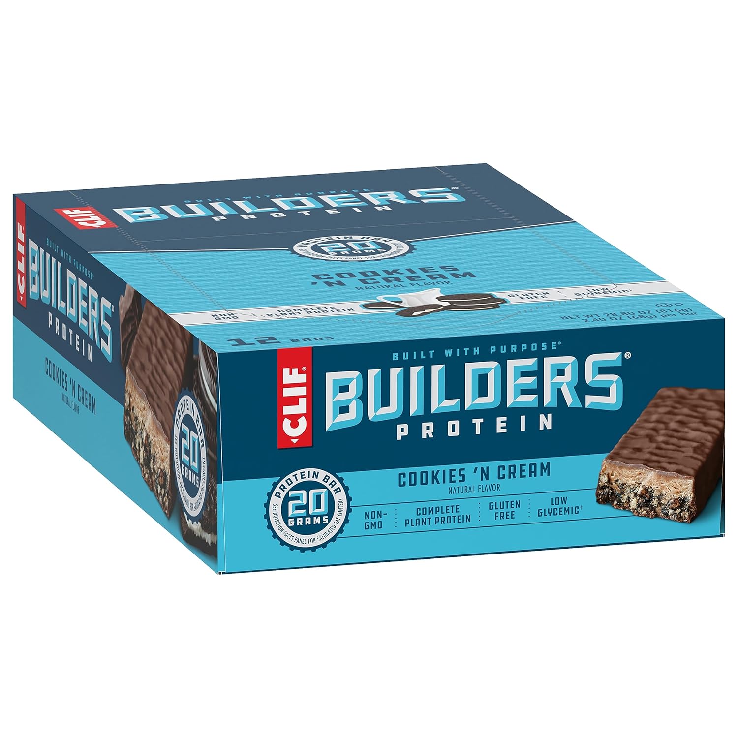 Plant Based Protein Bars - Cookies 'n Cream Flavor - Gluten Free - Non-GMO - Low Glycemic - 20g Protein - 2.4 oz. (12 Count)