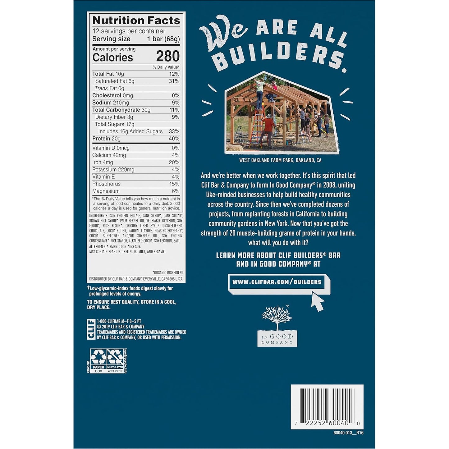 Plant Based Protein Bars - Cookies 'n Cream Flavor - Gluten Free - Non-GMO - Low Glycemic - 20g Protein - 2.4 oz. (12 Count)