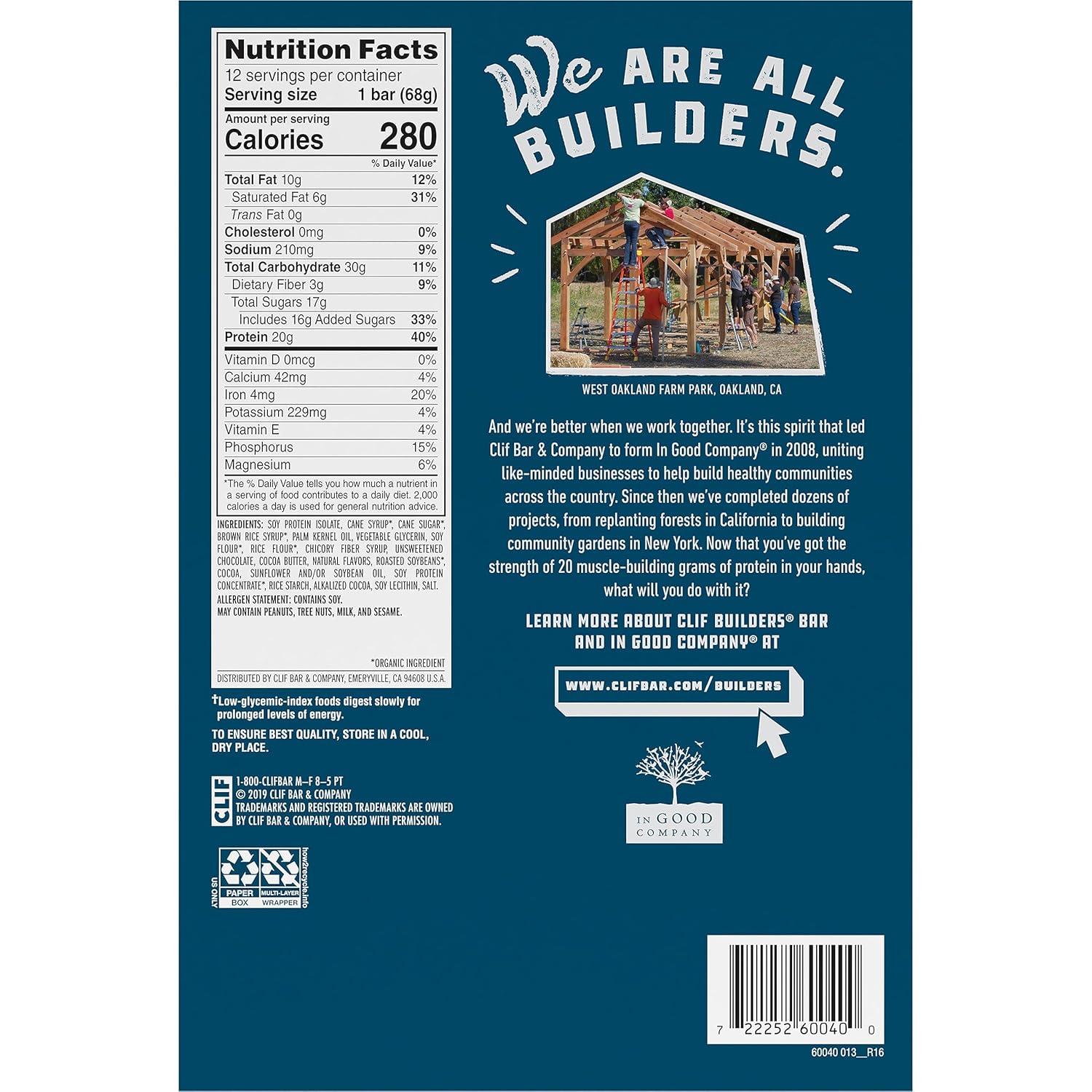 Plant Based Protein Bars - Cookies 'n Cream Flavor - Gluten Free - Non-GMO - Low Glycemic - 20g Protein - 2.4 oz. (12 Count)