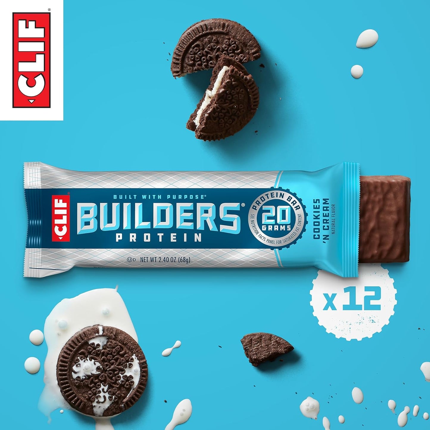 Plant Based Protein Bars - Cookies 'n Cream Flavor - Gluten Free - Non-GMO - Low Glycemic - 20g Protein - 2.4 oz. (12 Count)