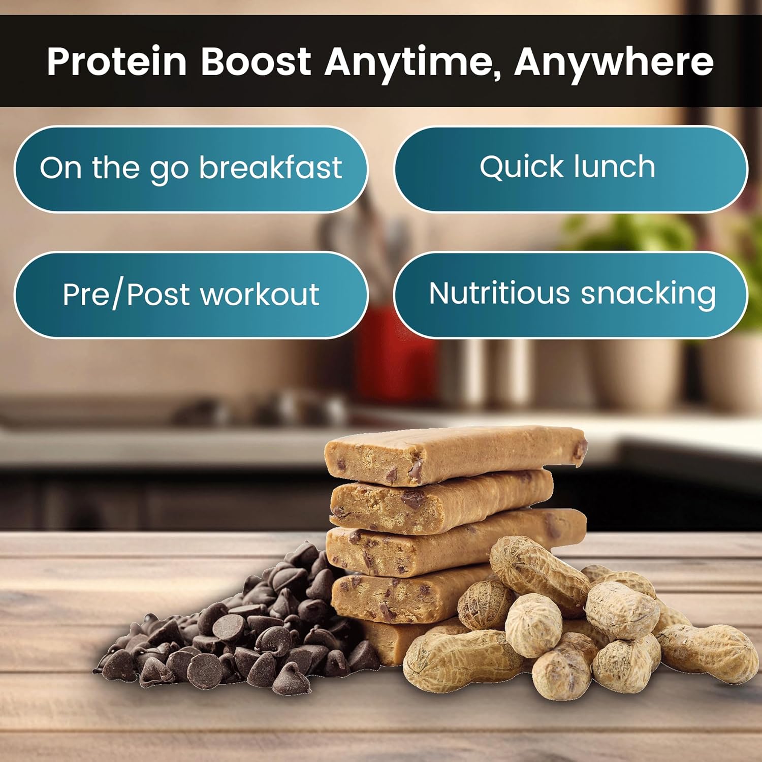 Plant Based Protein Bars, Non-GMO, Gluten Free, Dairy & Egg Free, No Preservatives, 12g Protein Per Bar, 12 Pack Peanut Butter Chocolate Chip