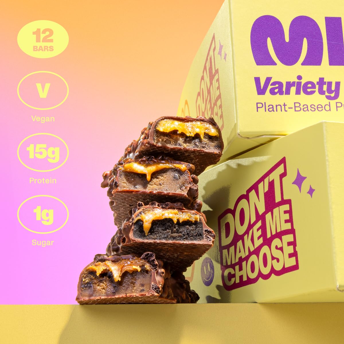 Plant-Based Protein Bars Variety Pack (12 bars, 4 flavors) - Low Sugar, Low Carb, High Fiber Snacks - Updated Recipe by Misfits