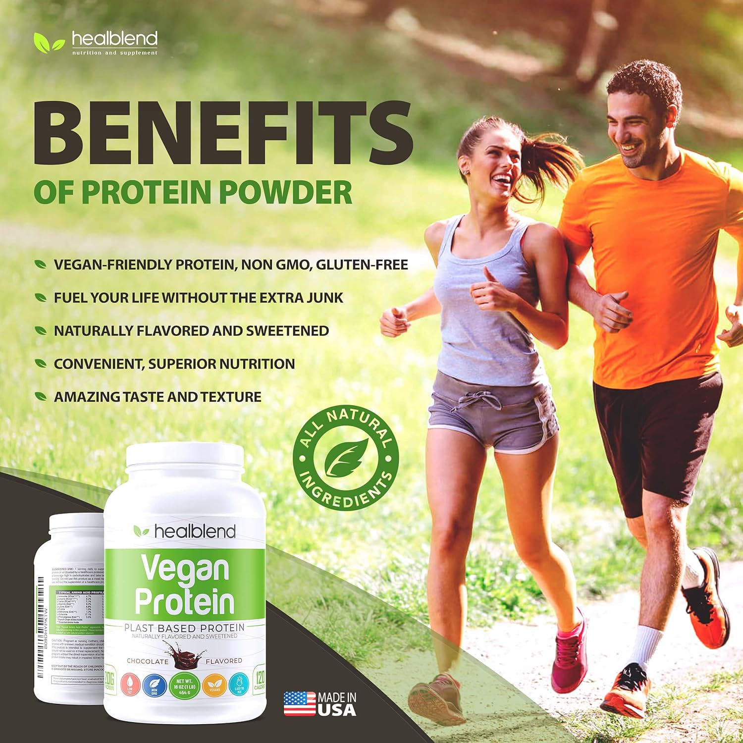 Plant-Based Protein Powder - Vegan Dietary Supplement for Women and Men, Gluten-Free, Non-GMO, Erythritol-Free pea protein