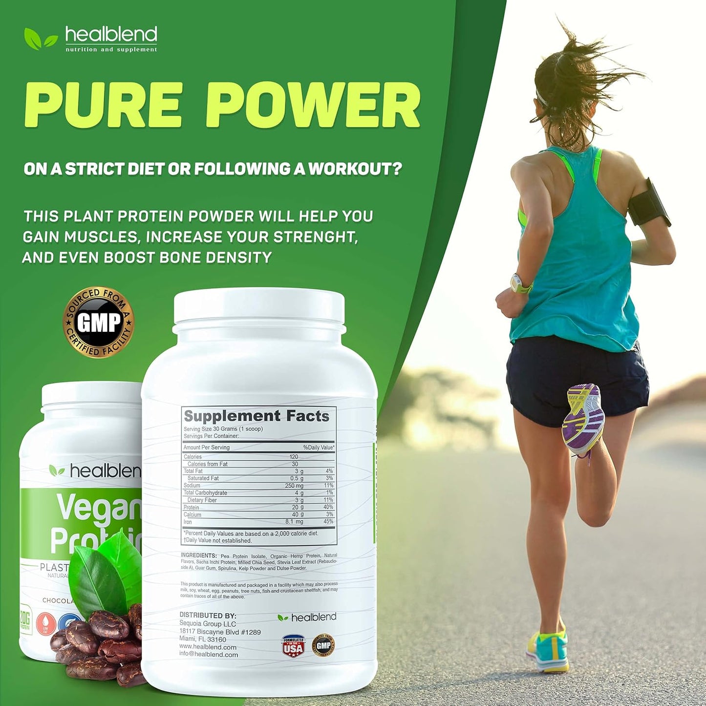 Plant-Based Protein Powder - Vegan Dietary Supplement for Women and Men, Gluten-Free, Non-GMO, Erythritol-Free pea protein