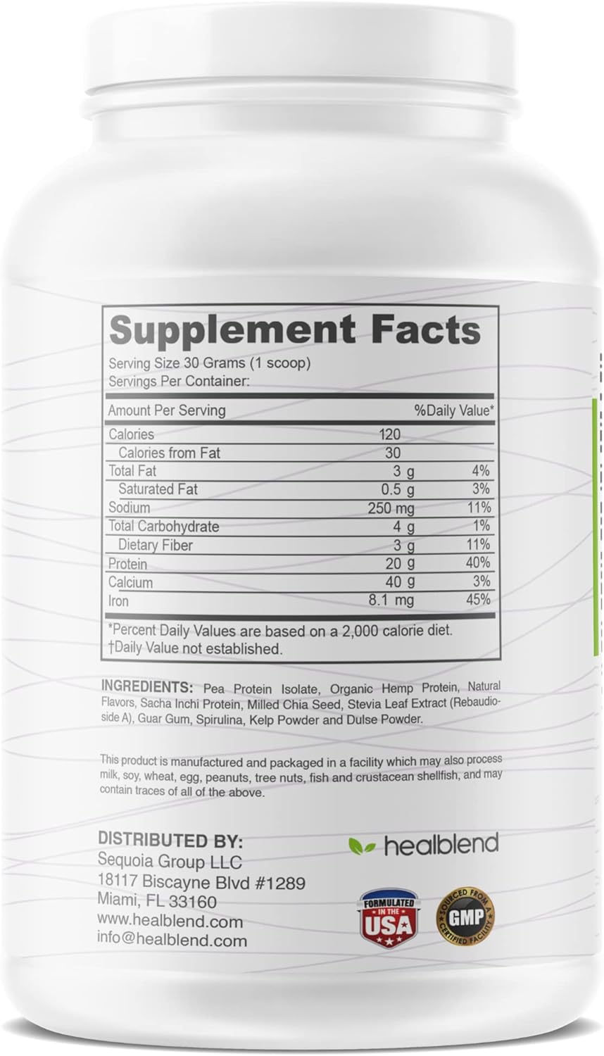 Plant-Based Protein Powder - Vegan Dietary Supplement for Women and Men, Gluten-Free, Non-GMO, Erythritol-Free pea protein