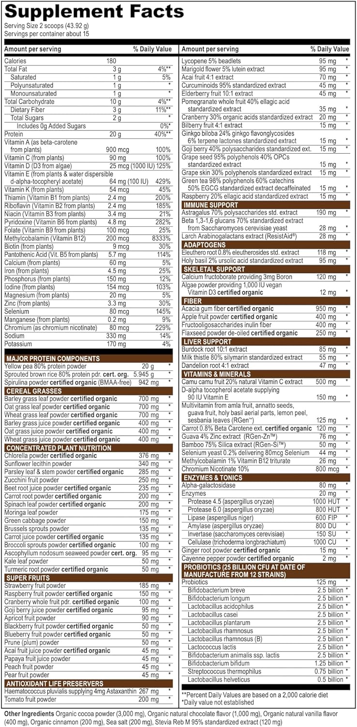 Plant-Based Protein Shake: Maximum Vibrance Vegan Meal Replacement, Chocolate Chunk - 15 Servings for Vibrant Health