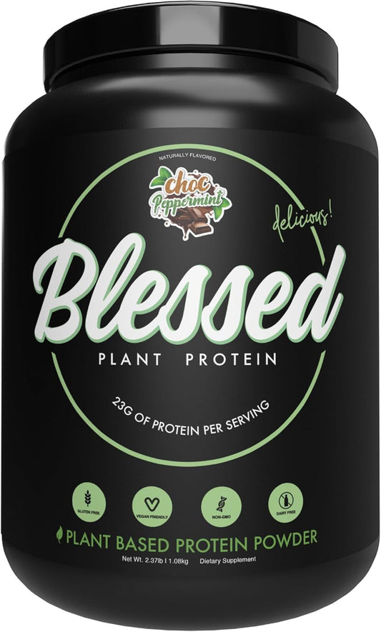 Plant Based Protein Shake Meal Replacement Powder - 23g of Pea Protein - Dairy & Gluten Free - No Added Sugar - Choc Peppermint Flavor - 30 Servings