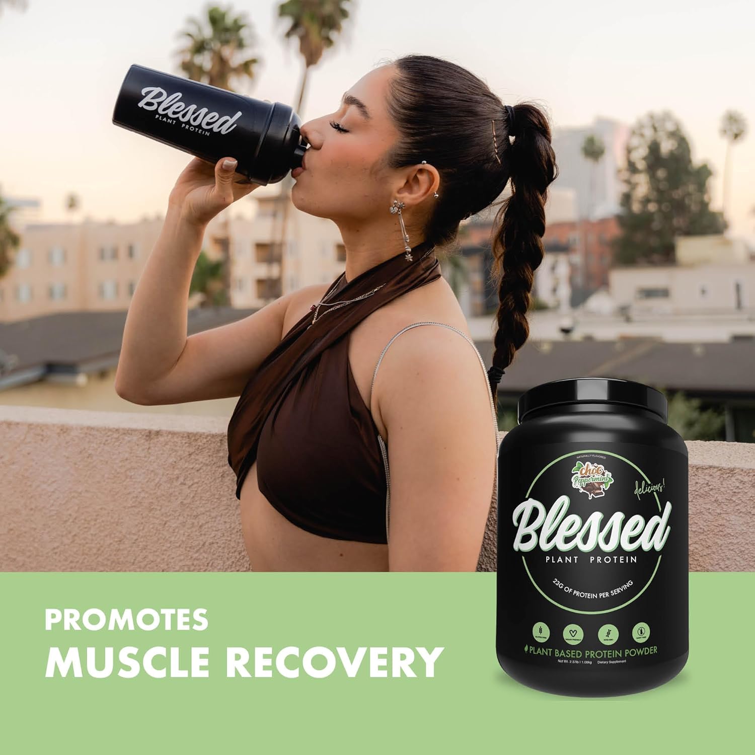 Plant Based Protein Shake Meal Replacement Powder - 23g of Pea Protein - Dairy & Gluten Free - No Added Sugar - Choc Peppermint Flavor - 30 Servings