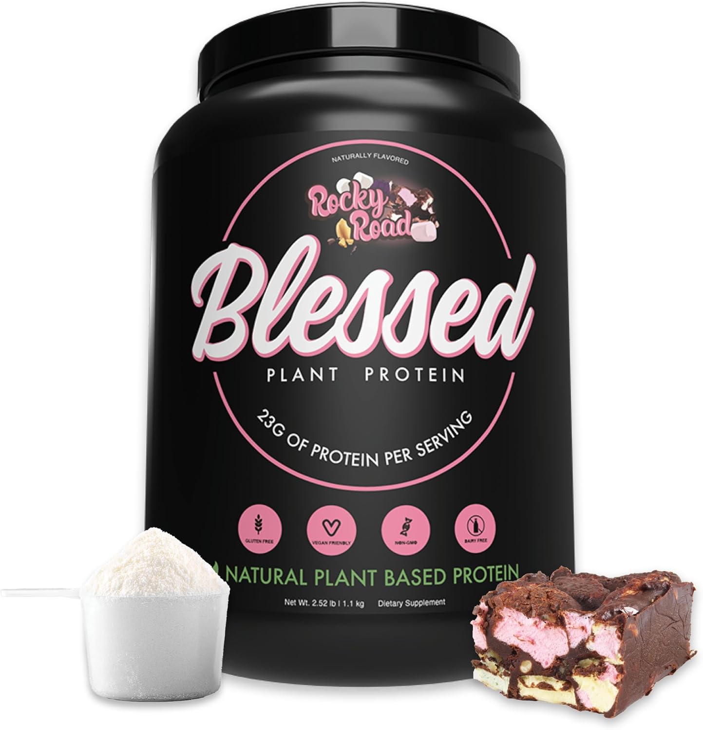 Plant-Based Protein Shake Powder - Vegan Meal Replacement with 23g of Pea Protein, Dairy/Gluten/Soy-Free, No Added Sugar - 30 Servings (Rocky Road)