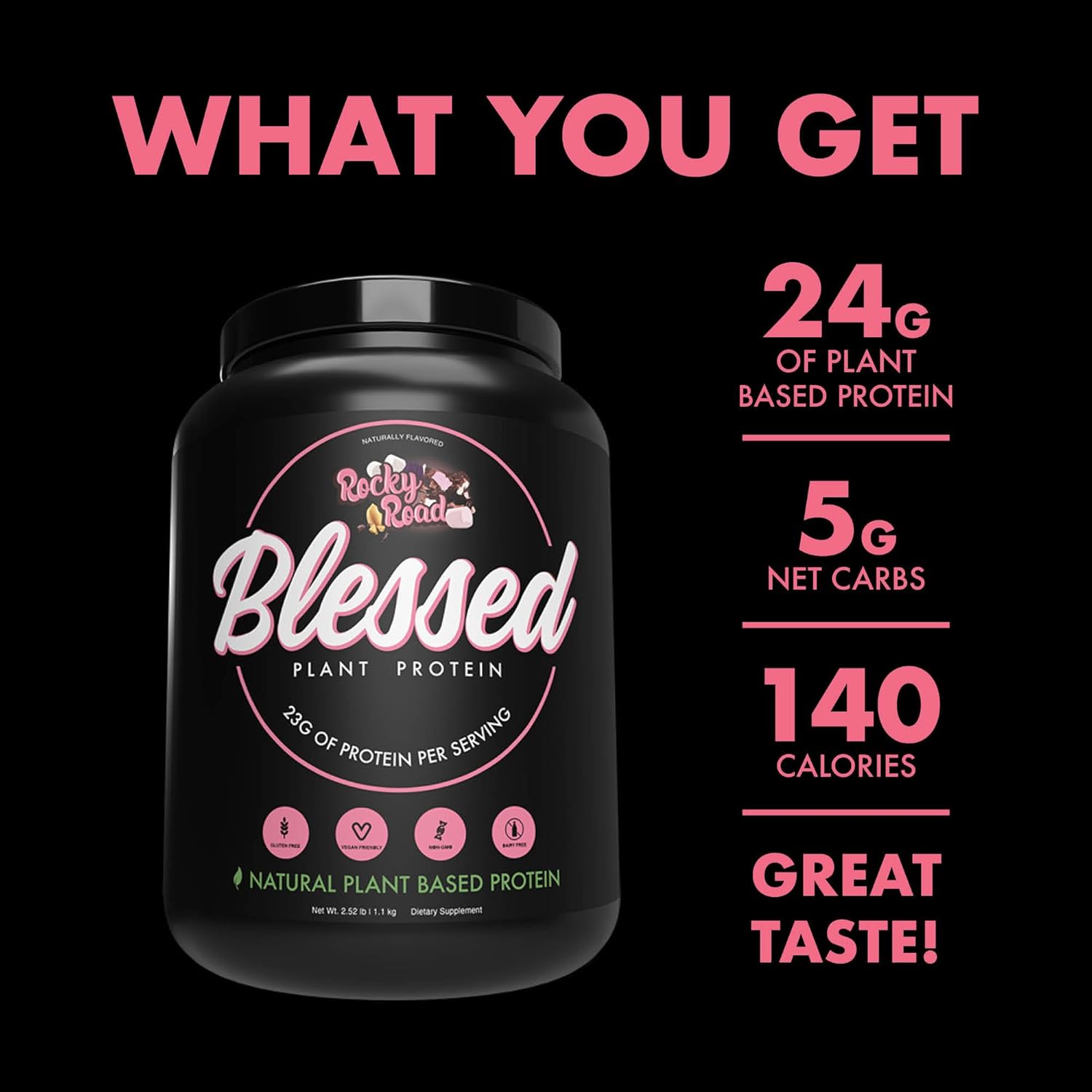 Plant-Based Protein Shake Powder - Vegan Meal Replacement with 23g of Pea Protein, Dairy/Gluten/Soy-Free, No Added Sugar - 30 Servings (Rocky Road)