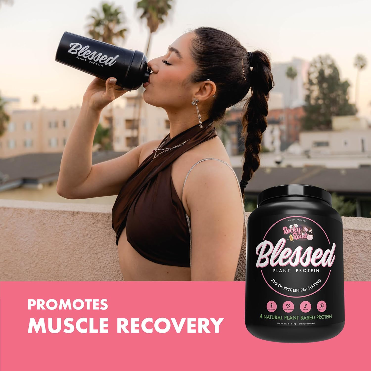 Plant-Based Protein Shake Powder - Vegan Meal Replacement with 23g of Pea Protein, Dairy/Gluten/Soy-Free, No Added Sugar - 30 Servings (Rocky Road)