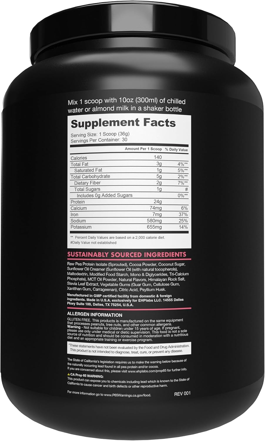 Plant-Based Protein Shake Powder - Vegan Meal Replacement with 23g of Pea Protein, Dairy/Gluten/Soy-Free, No Added Sugar - 30 Servings (Rocky Road)