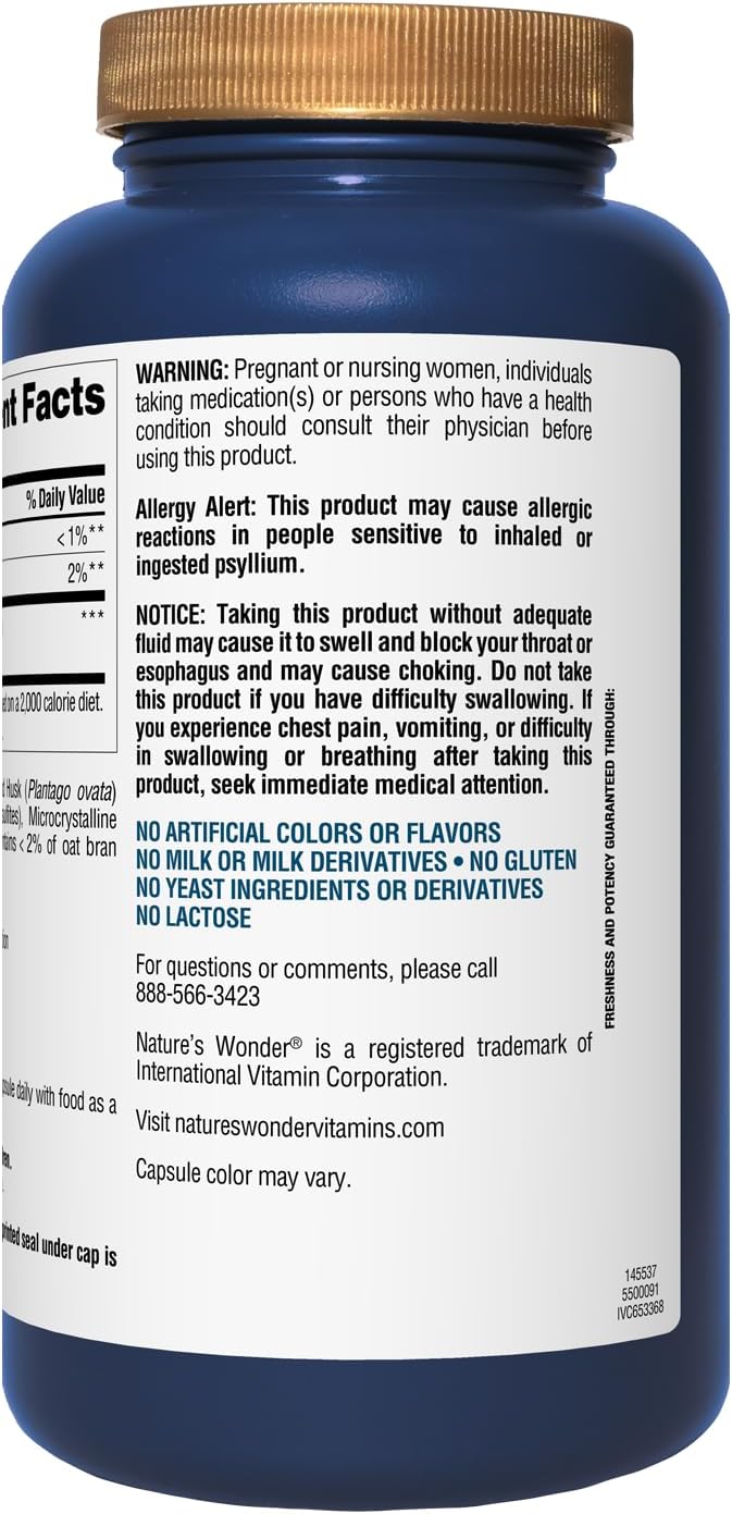Plant-Based Psyllium Husk Capsules 500 mg for Digestive Health - 200 Count