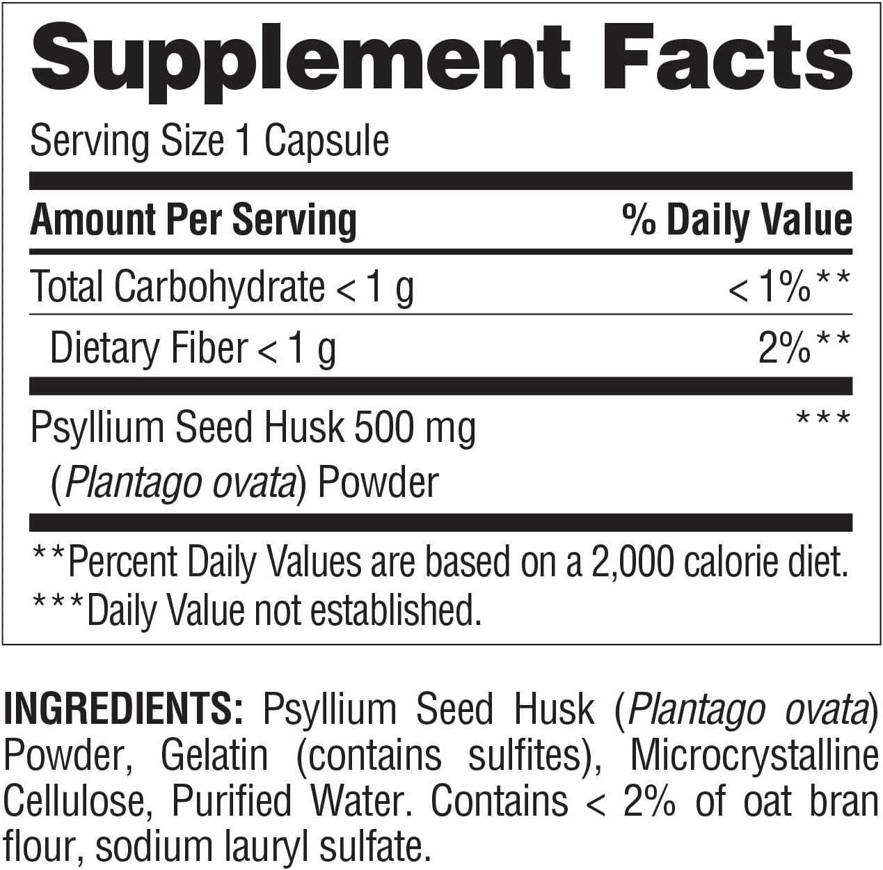Plant-Based Psyllium Husk Capsules 500 mg for Digestive Health - 200 Count