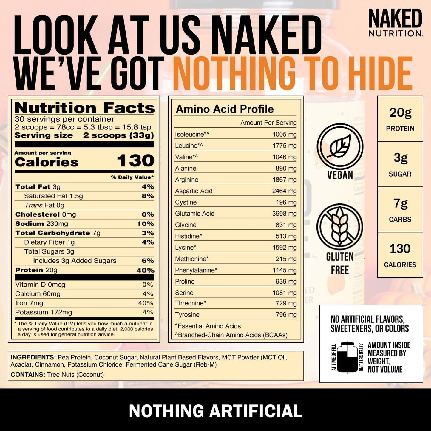 Plant Based Pumpkin Spice Protein Shake - Naked Nutrition Shake with MCT Oil - Gluten-Free & Soy-Free - No GMOs or Artificial Sweeteners - 30 Servings - BoostGo Australia
